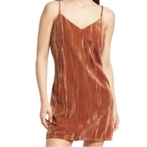 ELODI Brown Velvet V-Neck Mini Cami Dress Sleeveless Feminine Bohemian SZ L